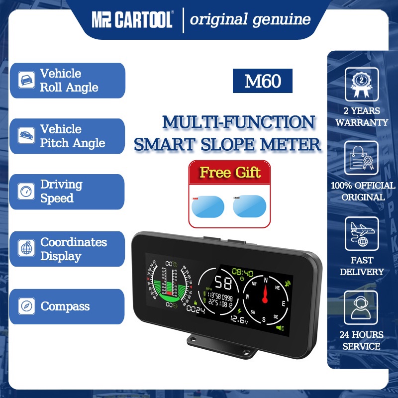[Ready stock] MRCARTOOL M60 Car HUD Smart pitch/rool angle Slope Meter ...