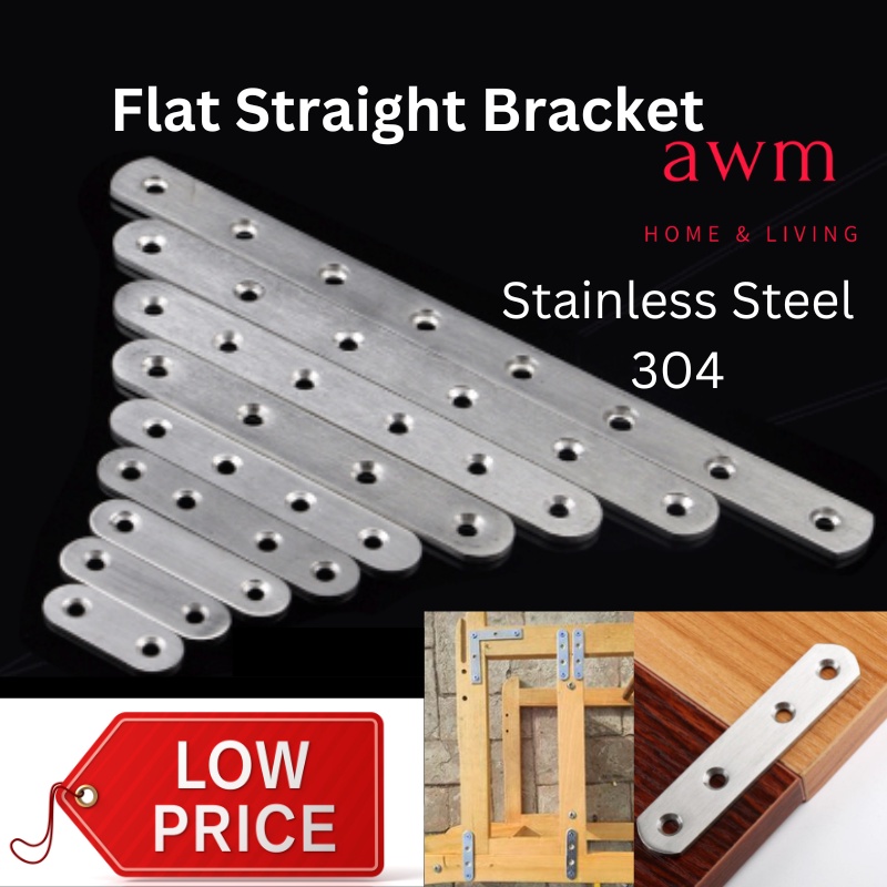 AWM Stainless Steel Flat Straight Bracket Joining Bracket sesiku besi