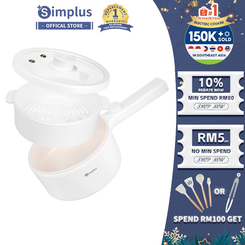 Simplus Multi Cooker With Steamer Non Stick Ceramic Coating Electric Multi function Cooker (1.5L
