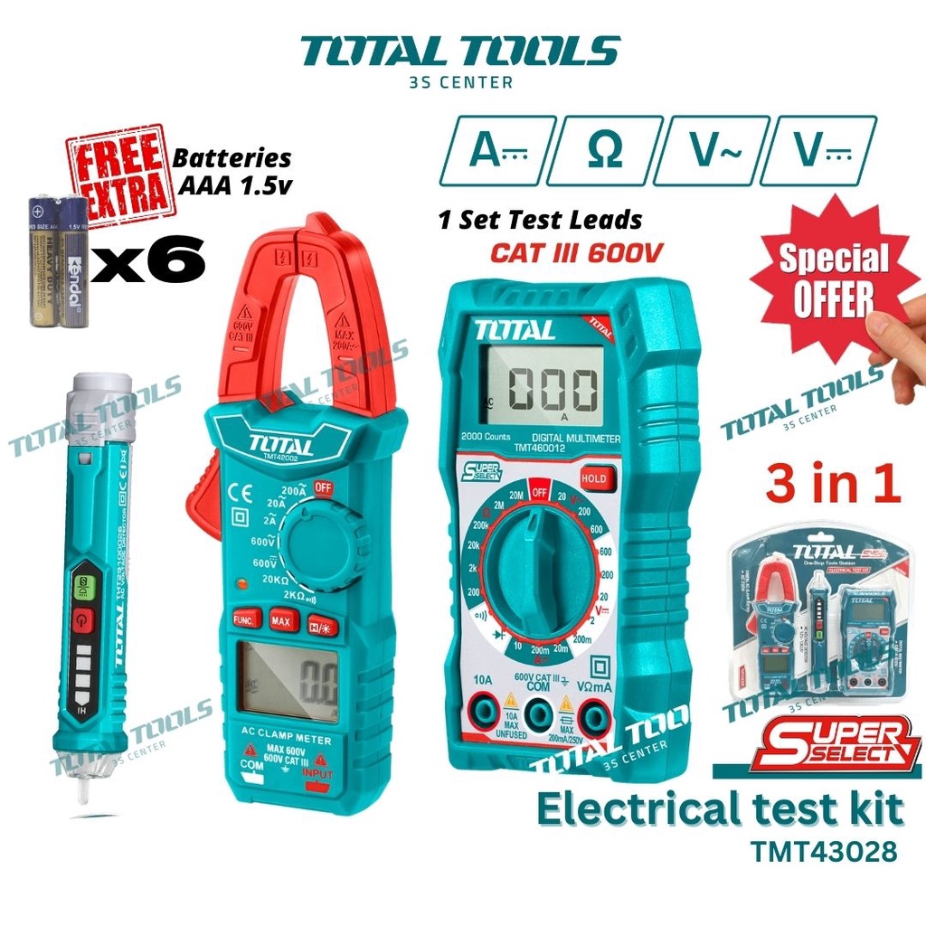 TOTAL Electrical test kit / Digital Multimeter + Digital AC Clamp Meter