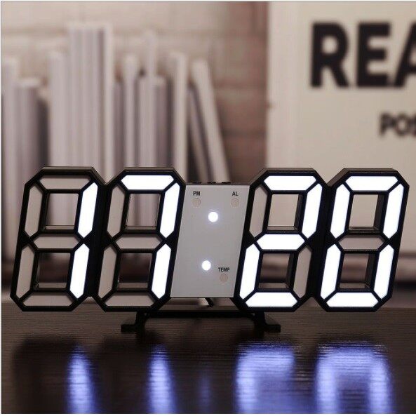 FREE GIFT  3D LED Digital Alarm Clock Date Time Display Table Wall Modern Bedroom Living Room Office Jam Meja Dindin