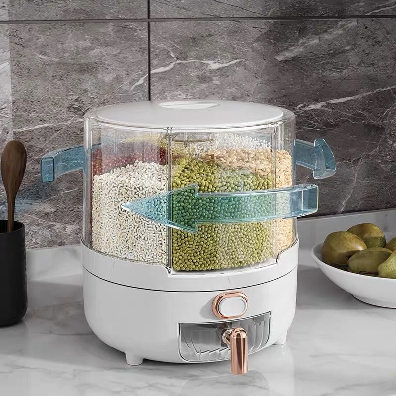 Shefu  7-6kg 6 Grid Rotating Rice Dispenser Rice Storage Bucket Rice And Grain Storage Container