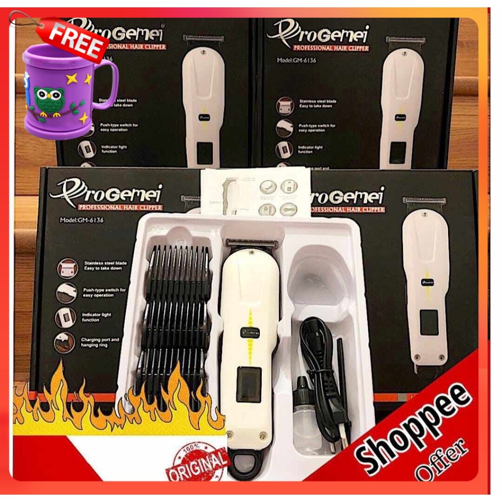FREE GIFT ProGemei GM-6136 Rechargeable Professional Hair Trimmer / Mesin Gunting Rambut