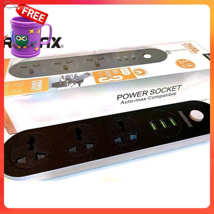 FREE GIFT REMAX Power Socket with 3 Universal Plug and 3 USB Output 3.1A