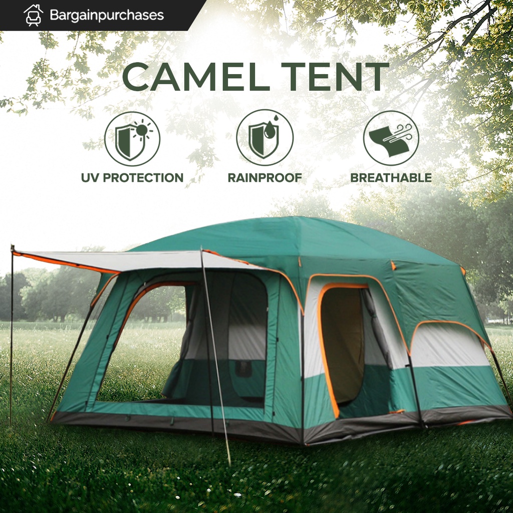 Outvora EXTRA SPACIOUS FAMILY CAMEL TENT - Waterproof Double Layer Outdoor Hiking 5-12 people Portable