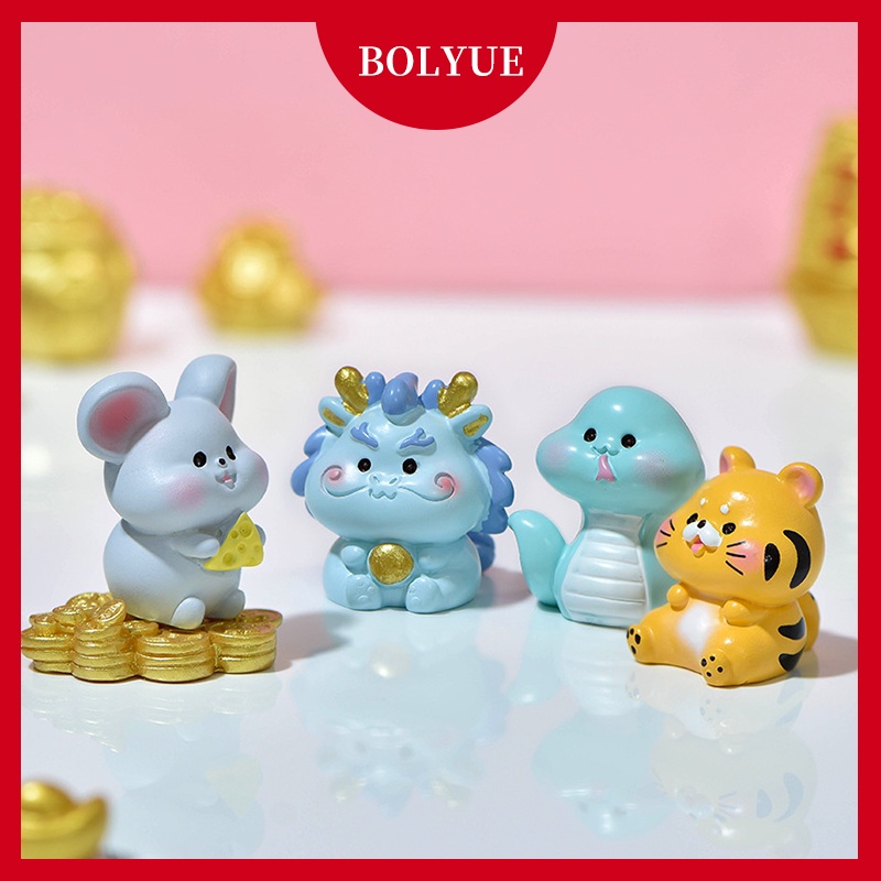 CNY Decoration 2026 Zodiac Resin Ornaments Adorable Animal Statue Chinese New Year Decor Rat Ox Tiger Rabbit Dragon Snake Horse Sheep Monkey Chicken Dog Pig