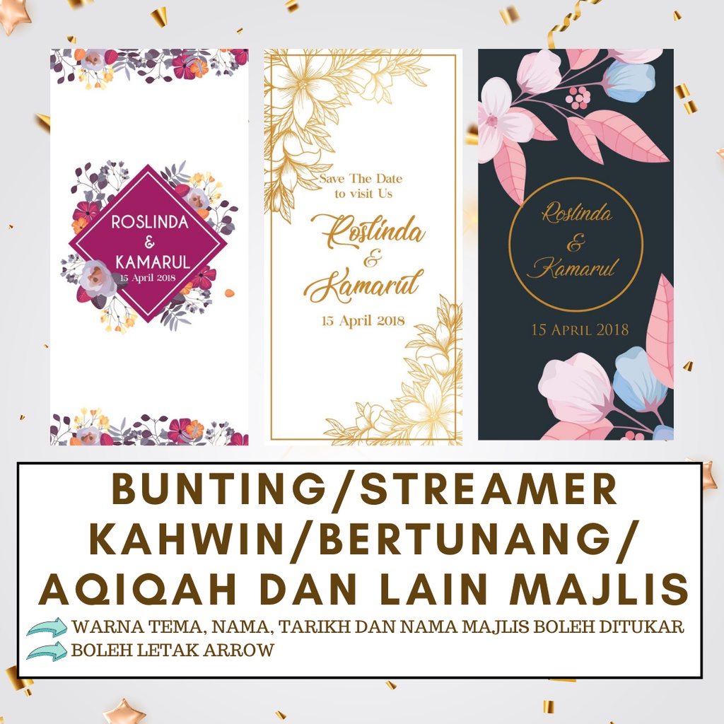Bunting Bertunang Banner Aqiqah Streamer Majlis Kahwin Kawen Banting