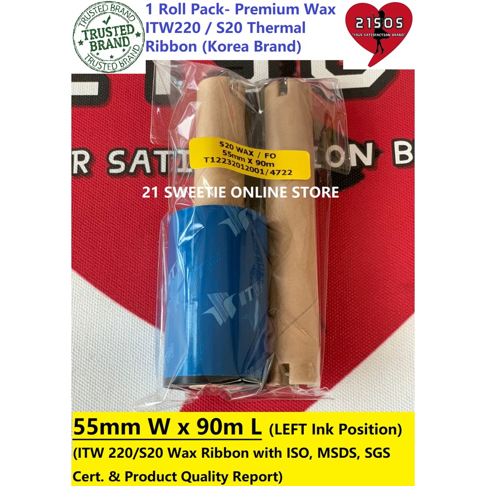 [1 roll] Premium LEFT Ink 55mm x 90m Thermal Transfer Wax Ribbon 55x90 ...