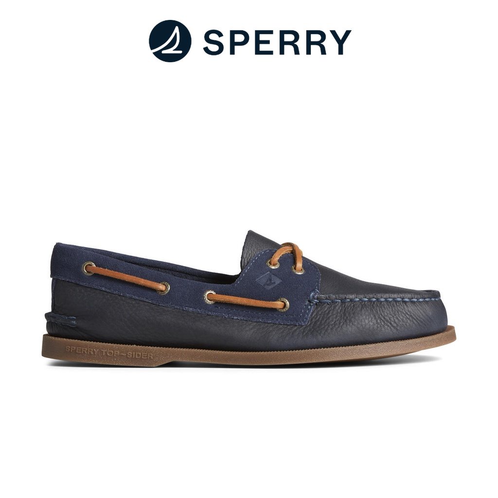 Sperry Men's Authentic Original 2-Eye Tumbled Suede Boat Shoes - Navy ...