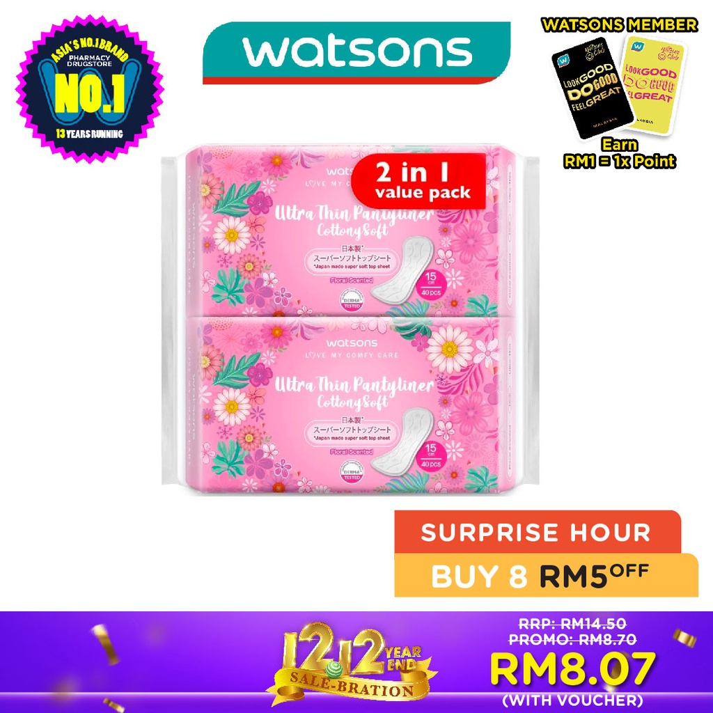 WATSONS Ultra Thin Floral Scented Pantyliner 150MMx40sx2 | Shopee Malaysia