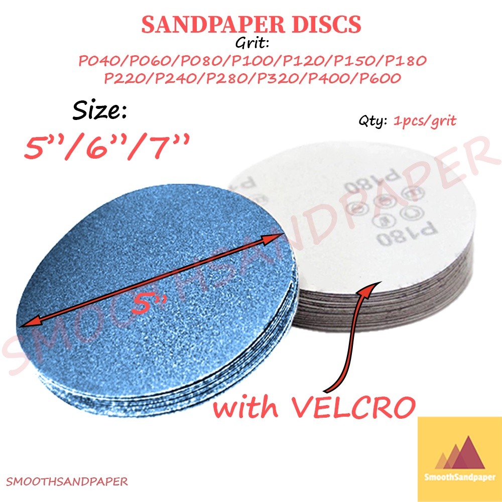 Abrasive Blue Sandpaper Discs Aluminium Oxide (Velcro) Kertas Pasir Cakera (Biru + Velcro) 5"/6"/7" 砂纸植绒圆盘 image 2