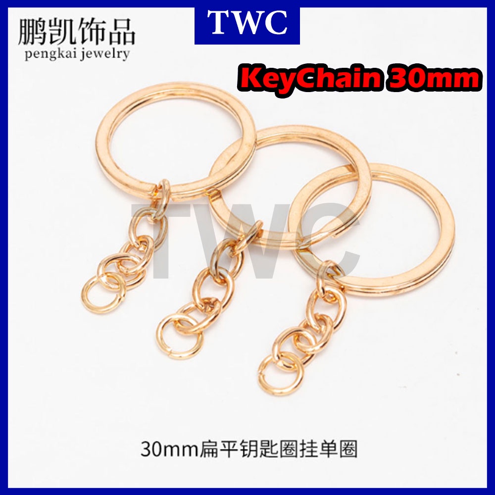 TWC KEYCHAIN DIY KEY RINGS KEYCHAIN SPLIT RING SHORT CHAIN KEY HOLDER KEYCHAIN KEY RING+SMALL RING ROSE GOLD SILVER 钥匙扣