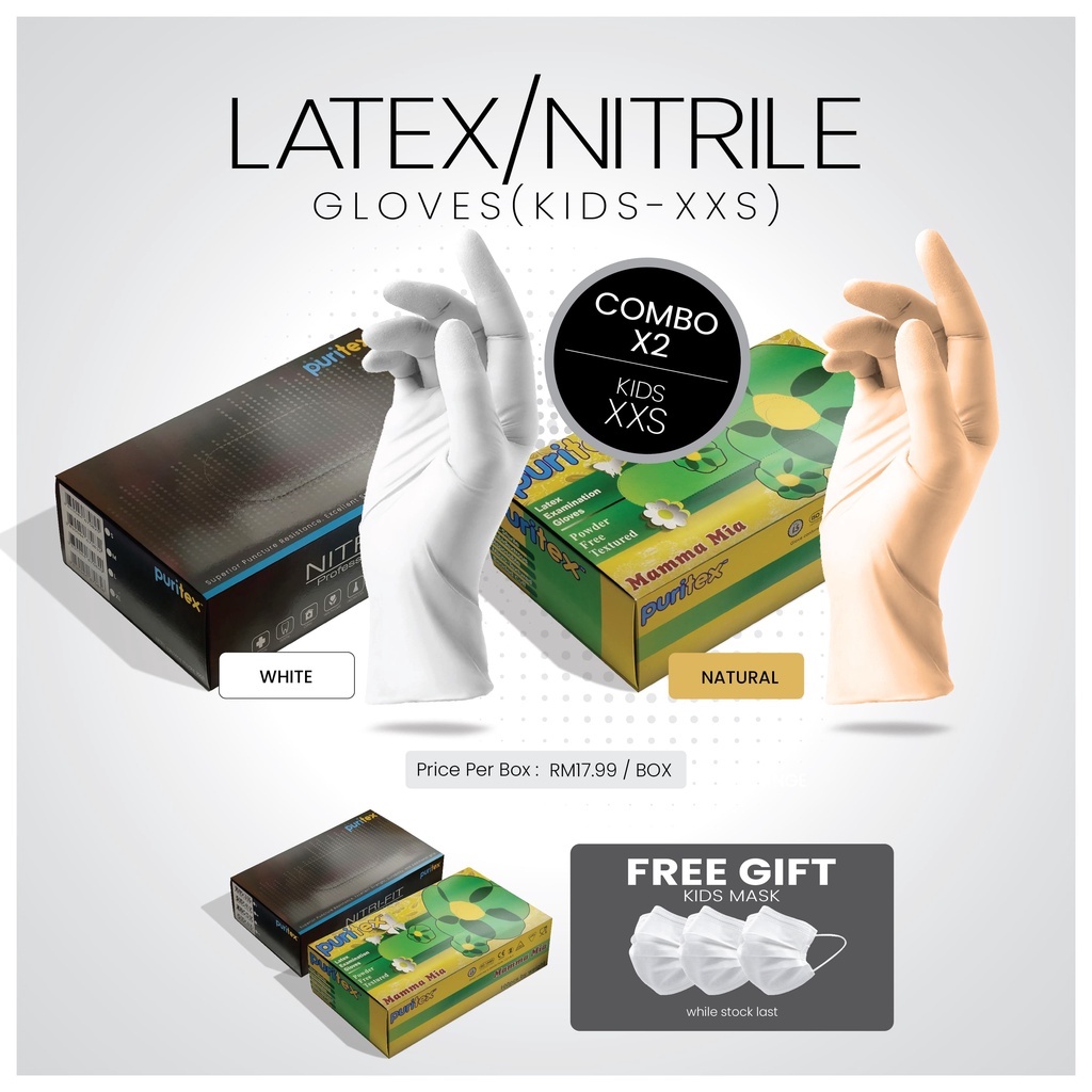 Puritex Latex/Nitrile Examination Powder Free Gloves Super Combo x2