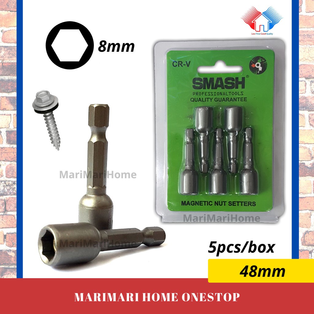 5pcs 8mm Crump Bit Hex Nut Setter Screw Driving Bit for