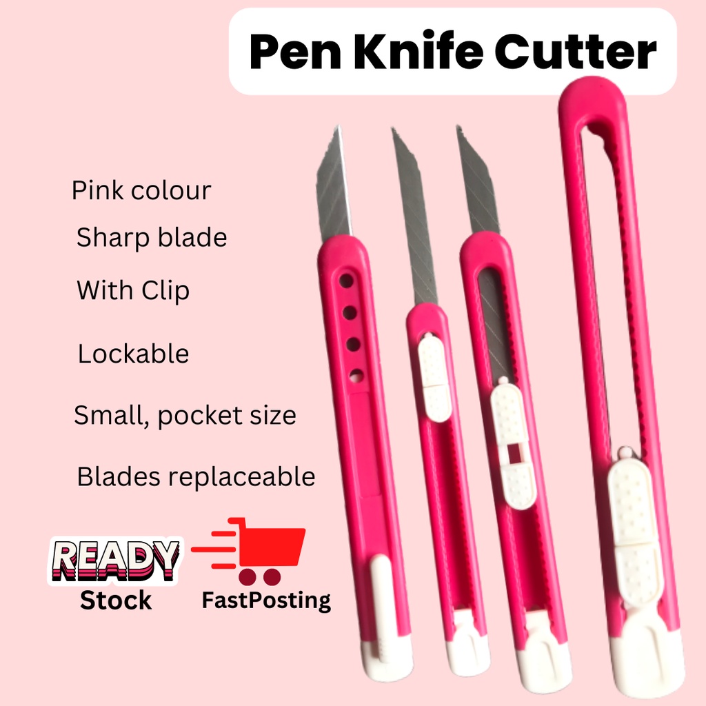 Knife Pen, Utility Knife Cutter , Pink, Retractable knife for home