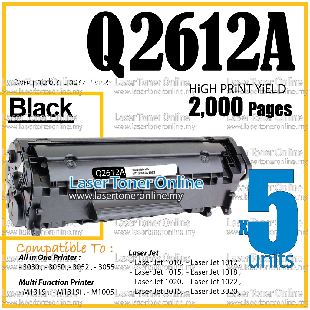 5x Compatible HP Q2612A HP12A LaserJet 1010 1012 1015 1018 1020 1022 3015 3020 All in One Printer 3030 3050 3052 3055