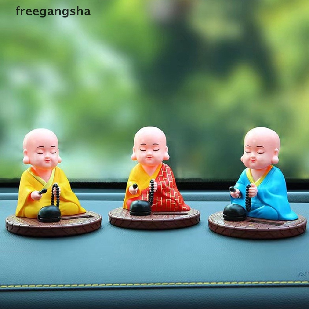 [FREG] Solar Powered Bobble Shaking Dancing Buddhist Monk Doll Figurines Statues Car Dash Board Decorations FDH