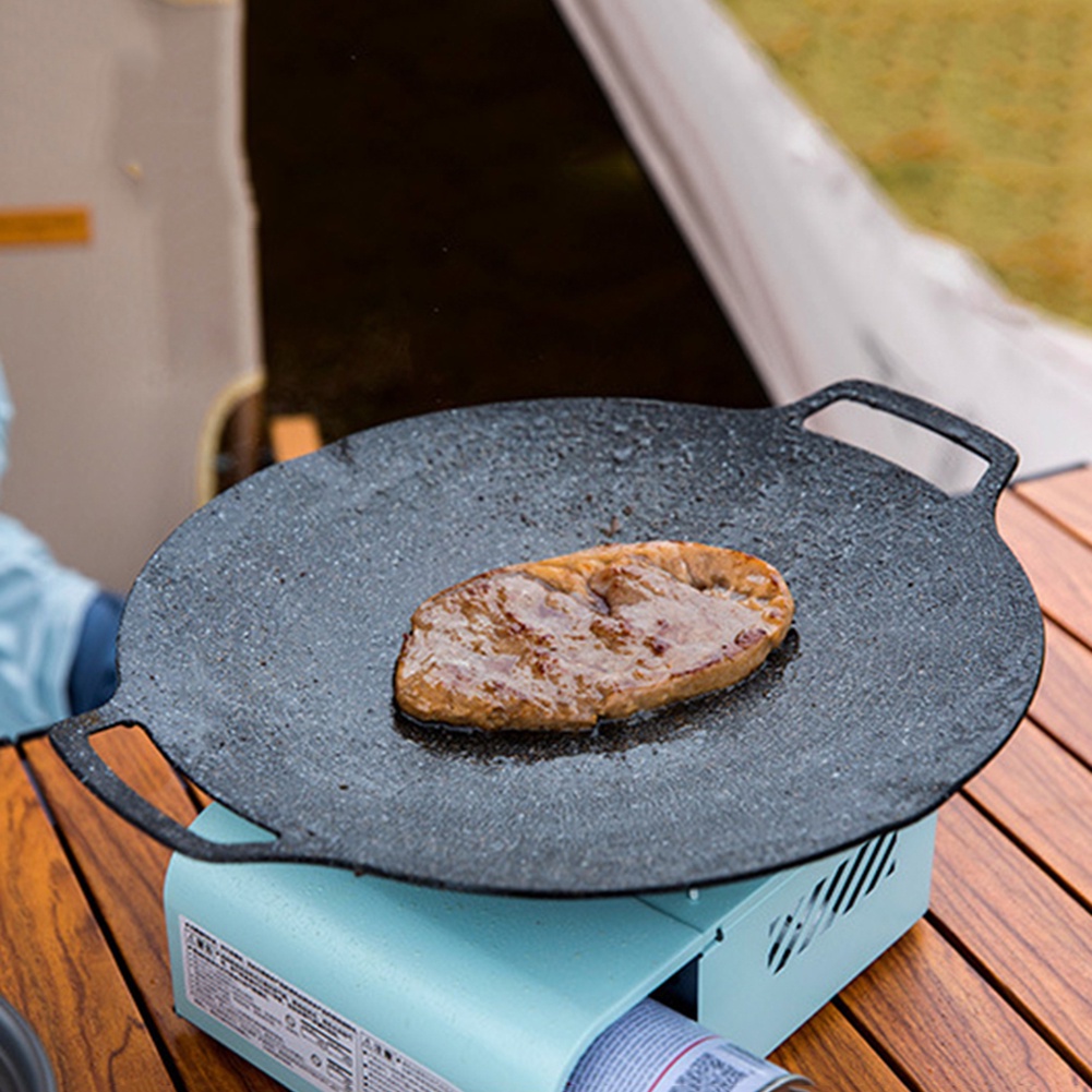 Outdoor Grill Pan Camping Cast Iron Large Round Diecast Nonstick Plate