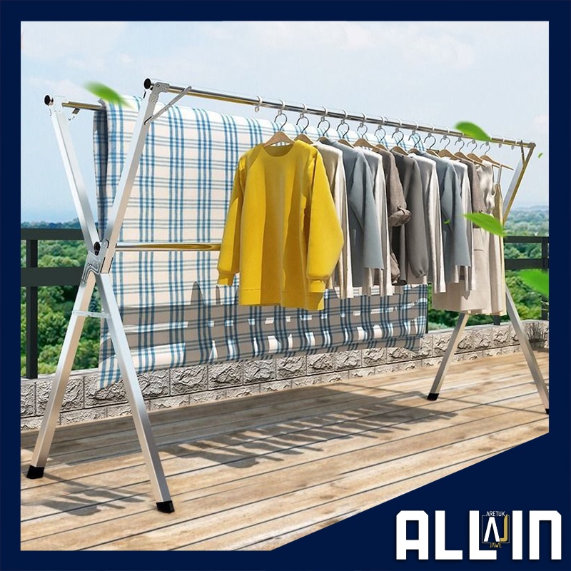 Ampaian baju boleh lipat. Besi Tahan Karat. Foldable Cloth drying Rack