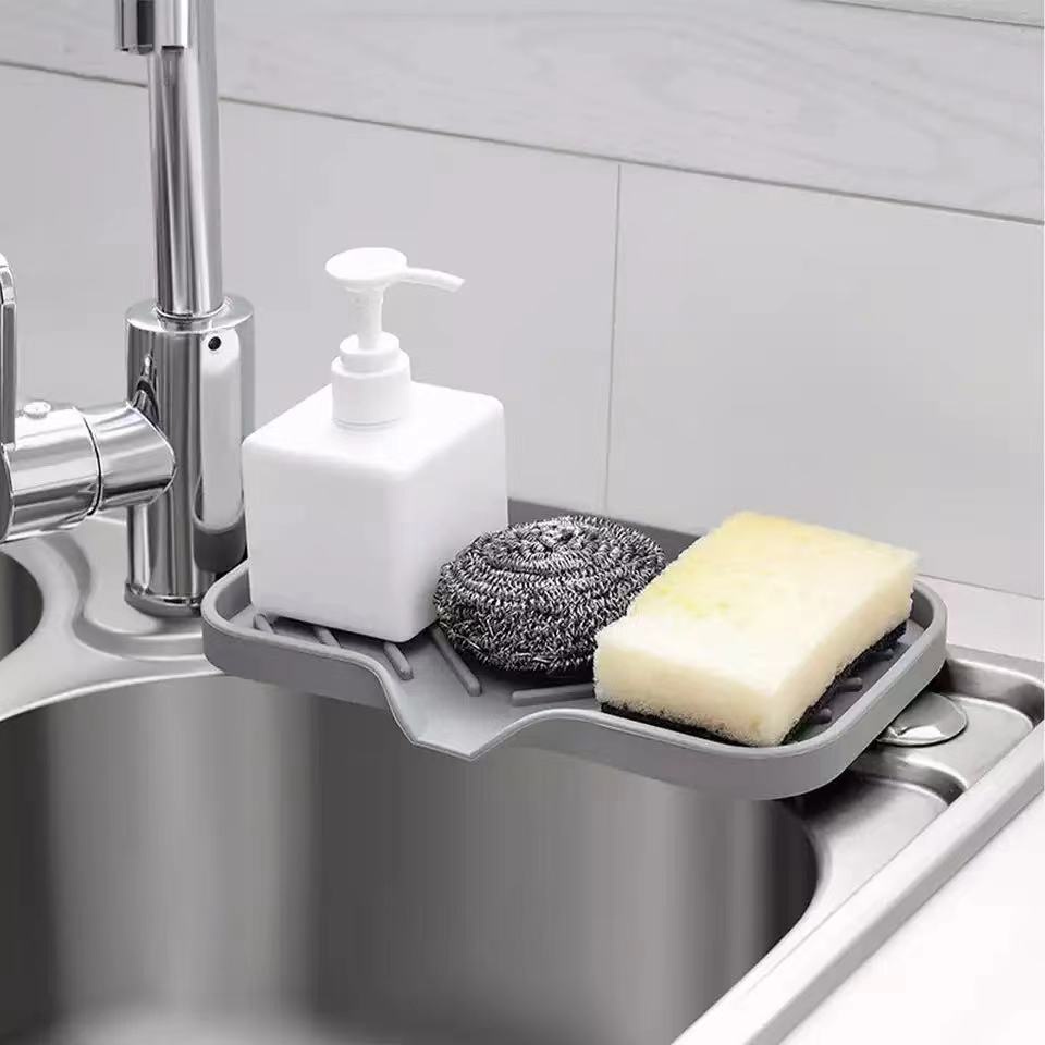 PNL Silicone Kitchen Soap Tray, Sink Tray Drain Sponge Rack, Sink