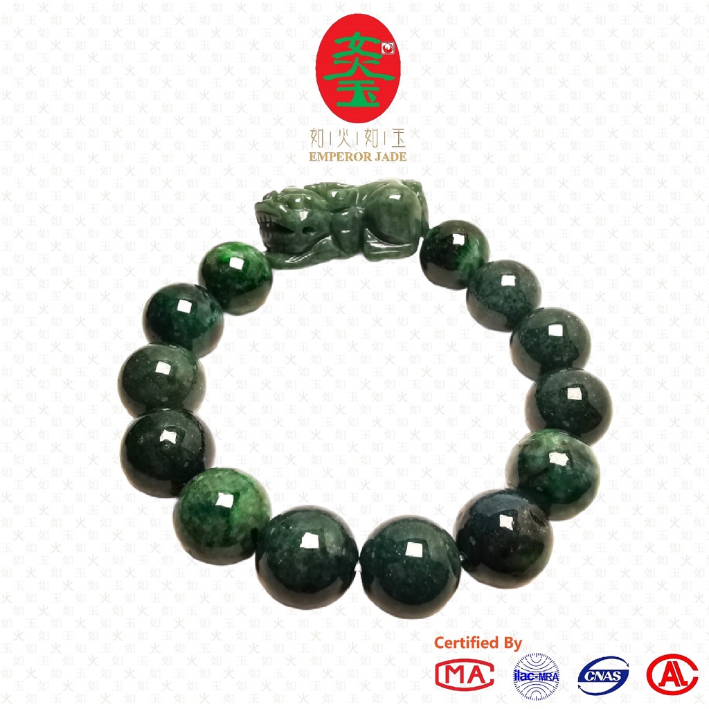 Emperor Jade Myanmar Jadeite Grade A Jade Navy Blue Pixiu Bracelet【c/w Certificate】缅甸翡翠A等玉蓝水貔貅手串【附证】