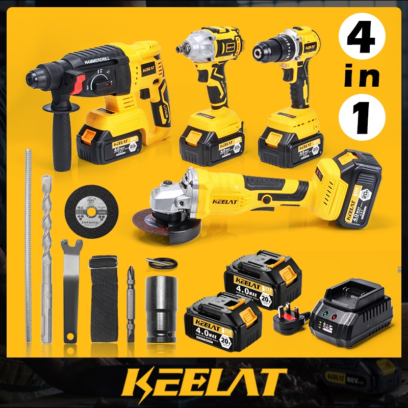 KEELAT 4in1 Brushless Cordless Impact Wrench Impact Drill Hammer