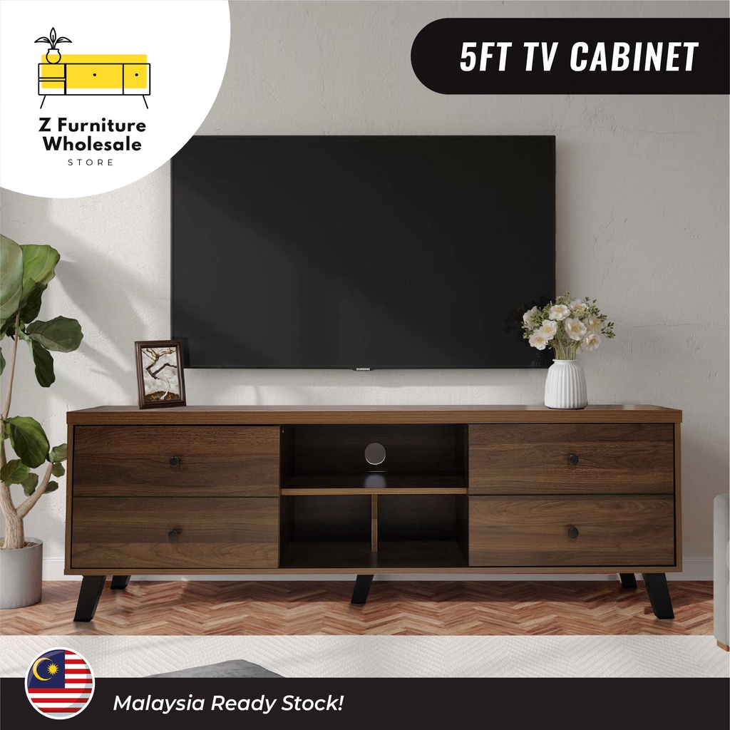 5ft Rustic Wooden TV Cabinet / Strong & Stable / Simple / Modern / Brown Colour / 2 Cabinets & Shelves