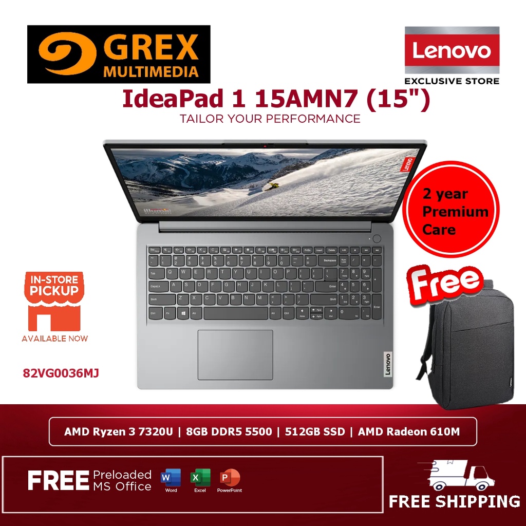 LENOVO IDEAPAD 1 15AMN7 82VG0036MJ LAPTOP (RYZEN 3 7320U,8GB,512GB SSD,15.6" FHD.RADEON 610M