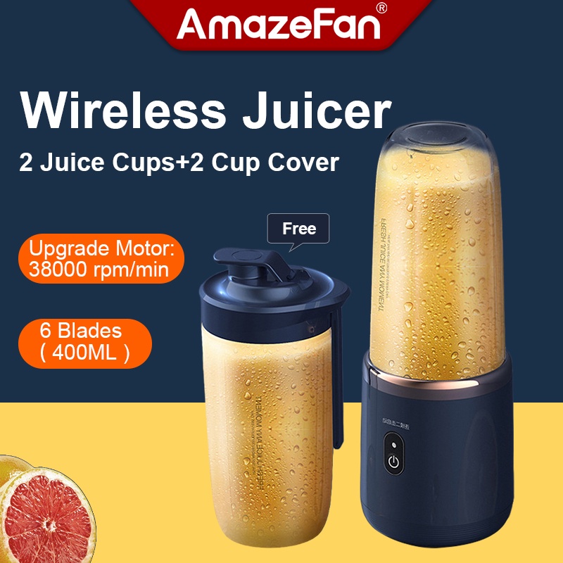 AmazeFan Mini Juicer Blender Portable Wireless Baby Food Blander With 6 knives Buah Juice Maker Choper 果汁機果汁分离榨汁机 水果機