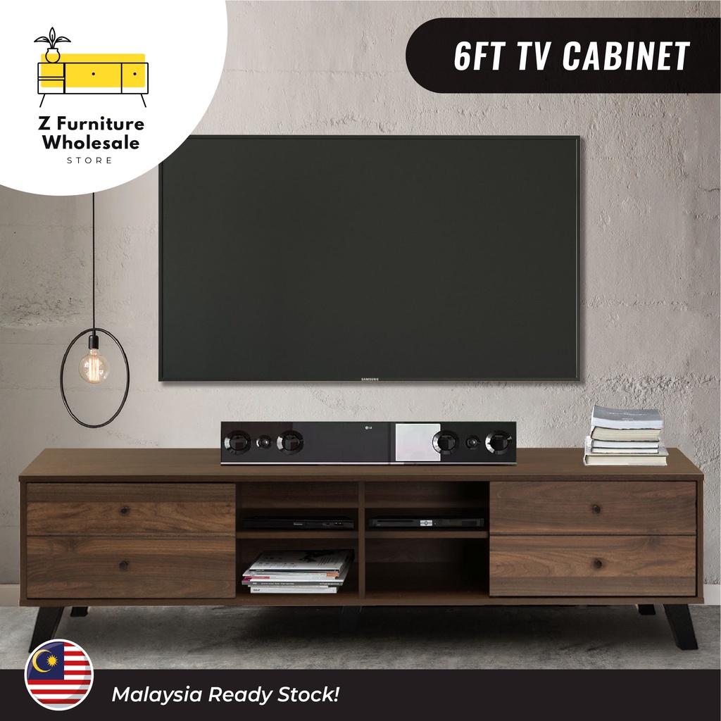 Rustic Wood Style 6FT Quality Brown Wooden TV Cabinet / Rak TV Kayu / Kabinet TV Berkualiti Warna Coklat / 高品质电视木柜