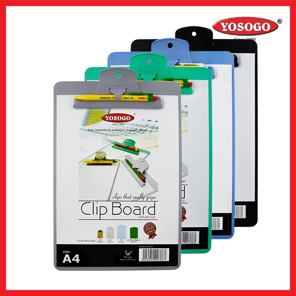 YOSOGO F4 / A4 / A5 SIZE CLIPBOARD WITH PEN CLIP PLASTIC CLIP BOARD