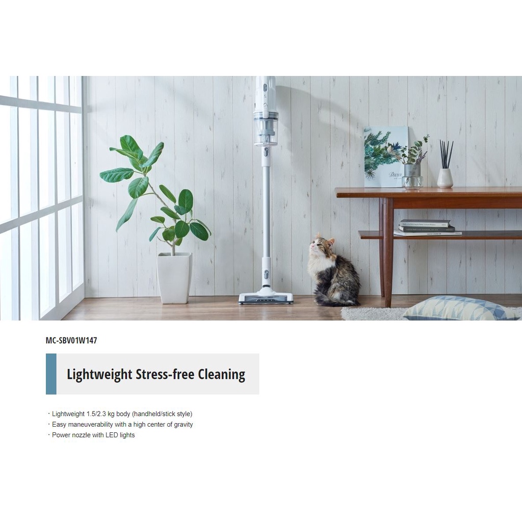 Panasonic Cordless Stick Vacuum Cleaner MCSBV01W147 Lightweight Stressfree Cleaning MCSBV01