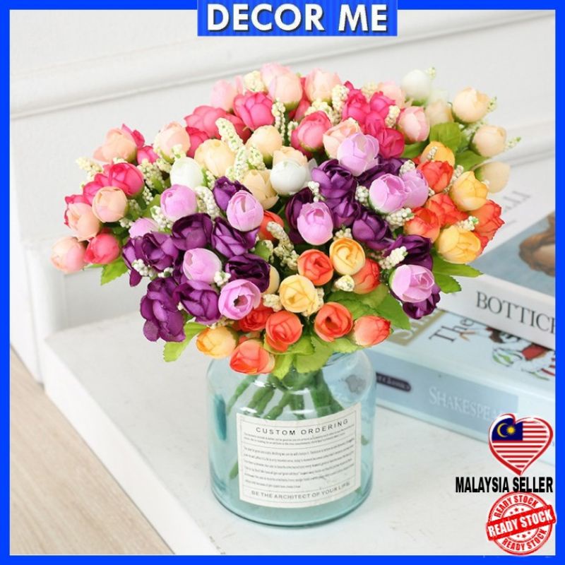 [READY STOCK] 1 BOUQUET , 15 BLOOM MINI EUROPEAN ROSES FLOWER HAND BOUQUET ARTIFICIAL FLOWER