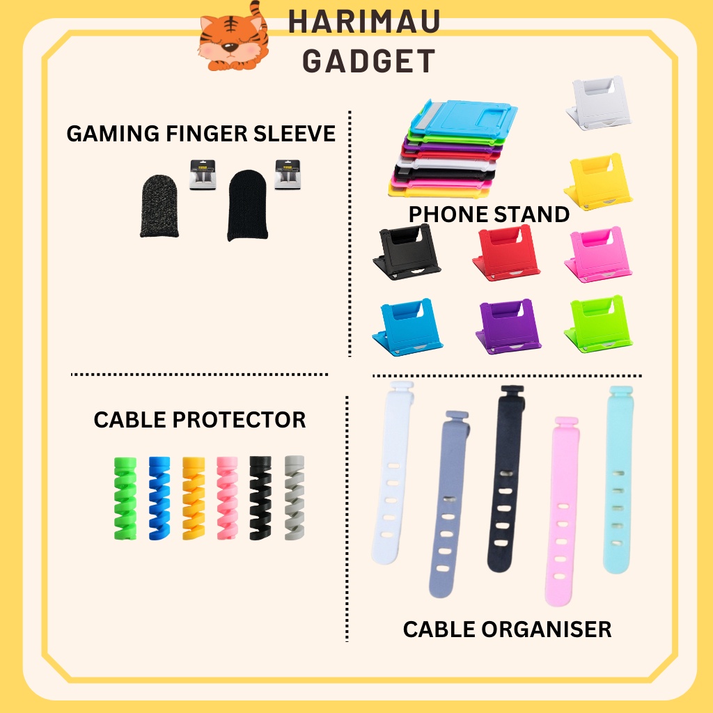 Gaming Finger Sleeve / Adjustable Phone Stand Holder / Cable Protector / Cable Tie Organiser Penyikat kabel
