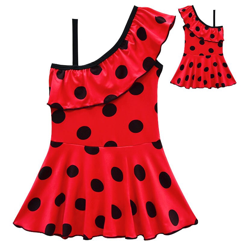 3-10 Years Baby Girl Dress Summer Swimsuit Cartoon Cartoon Miraculous Ladybug Lady Bug Childrens Kawaii Clothing Cartoon Red Dot