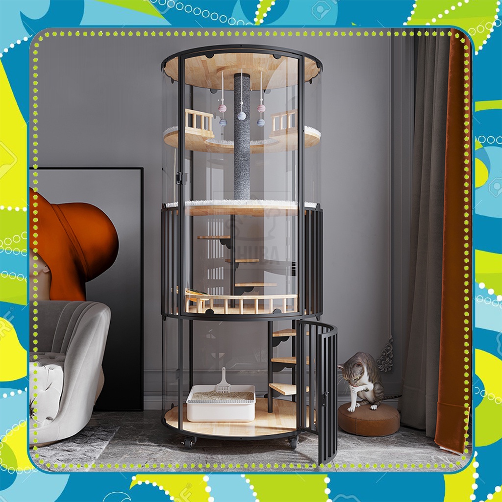 Highend Rotatable 360degree Cat Cage Villa & Solid Wood Luxury