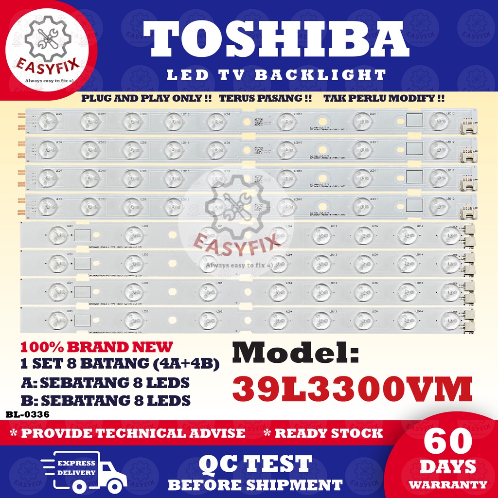 (Plug And Play !) 39L3300VM TOSHIBA 39 INCH LED TV BACKLIGHT (LAMPU TV) 39" BACKLIGHT