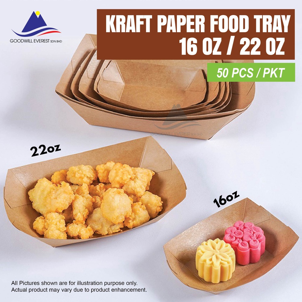 (50pcs+) Kraft Brown Paper Food Trays / Paper Boat Tray Shopee Malaysia