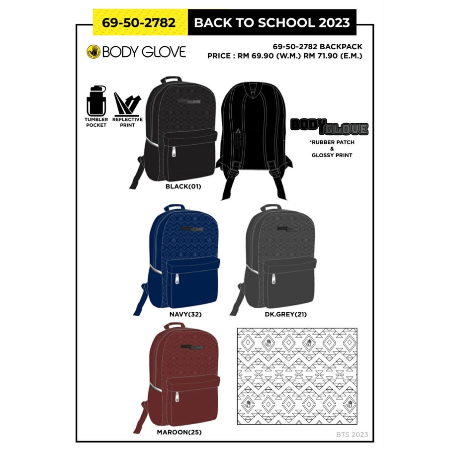 Body Glove Backpack Bag 69502782 Series or Beg Sekolah Jenama Body