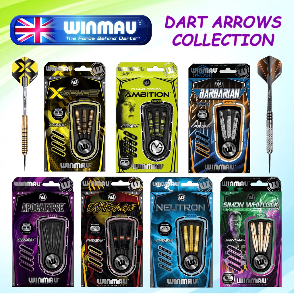 WINMAU Apocalypse Barbarian Xtreme2 Outrage Neutron MVG Simon Steel Tip Darts Set Arrows 20g, 21g, 22g, 23g, 24g