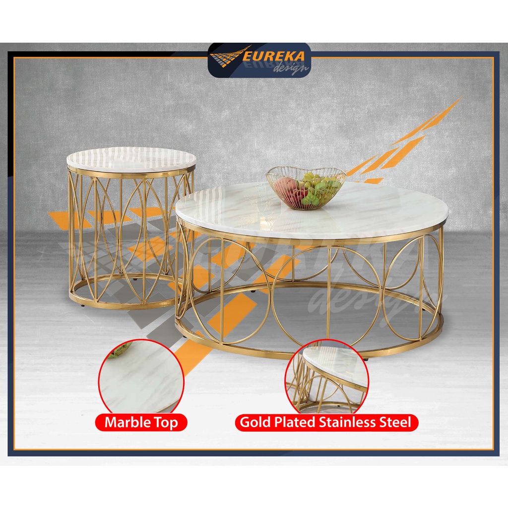 EUREKA 2in1 Modern Living Room Furniture Set Steel Marble / Ruang Tamu 932 (Deliver & Installation Klang Valley ONLY)