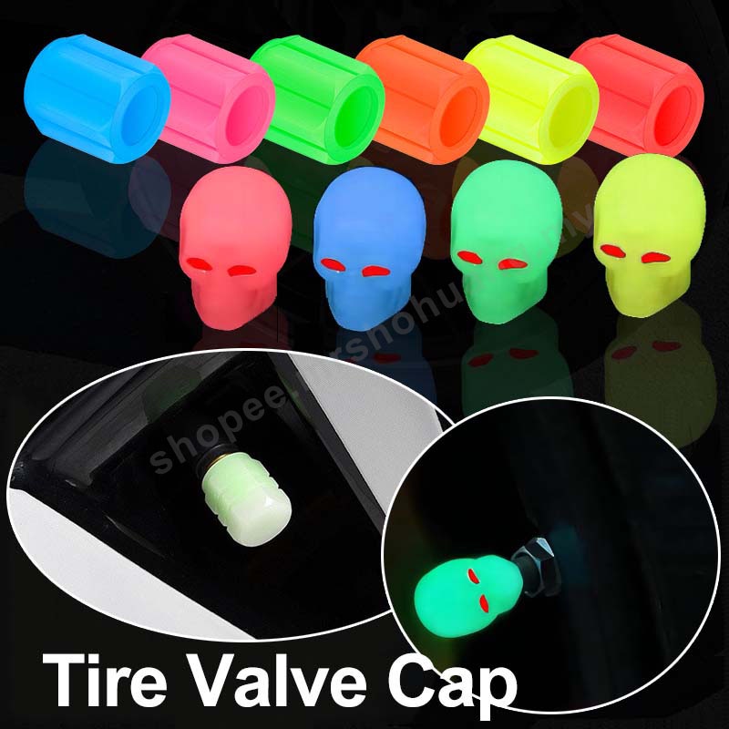 Car Tire Air Valve Skull Cap Luminous Valve Wheel Dust Cover Caps Personality Wheel Stem Cover For Proton Perodua Toyota Honda Mazda Mitsubishi Nissan Volkswagen BMW Saga Universal