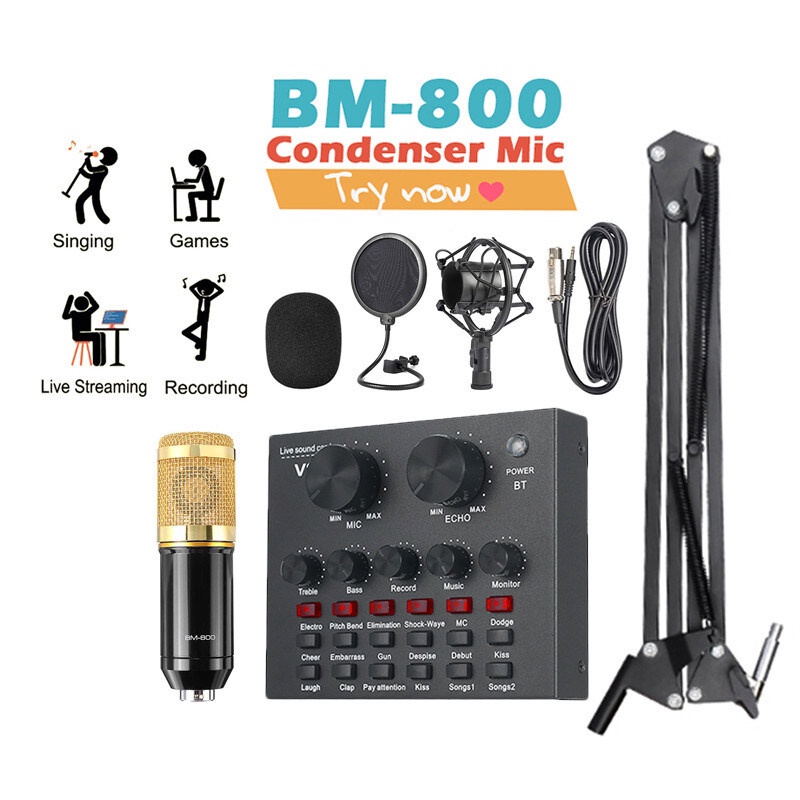 [Penjual Tempatan] HADIAH TAMBAHAN Set Mikrofon BM800 Mikrofon Pemeluwap Mikrofon Rakaman Bunyi Kad Bunyi Langsung Audio