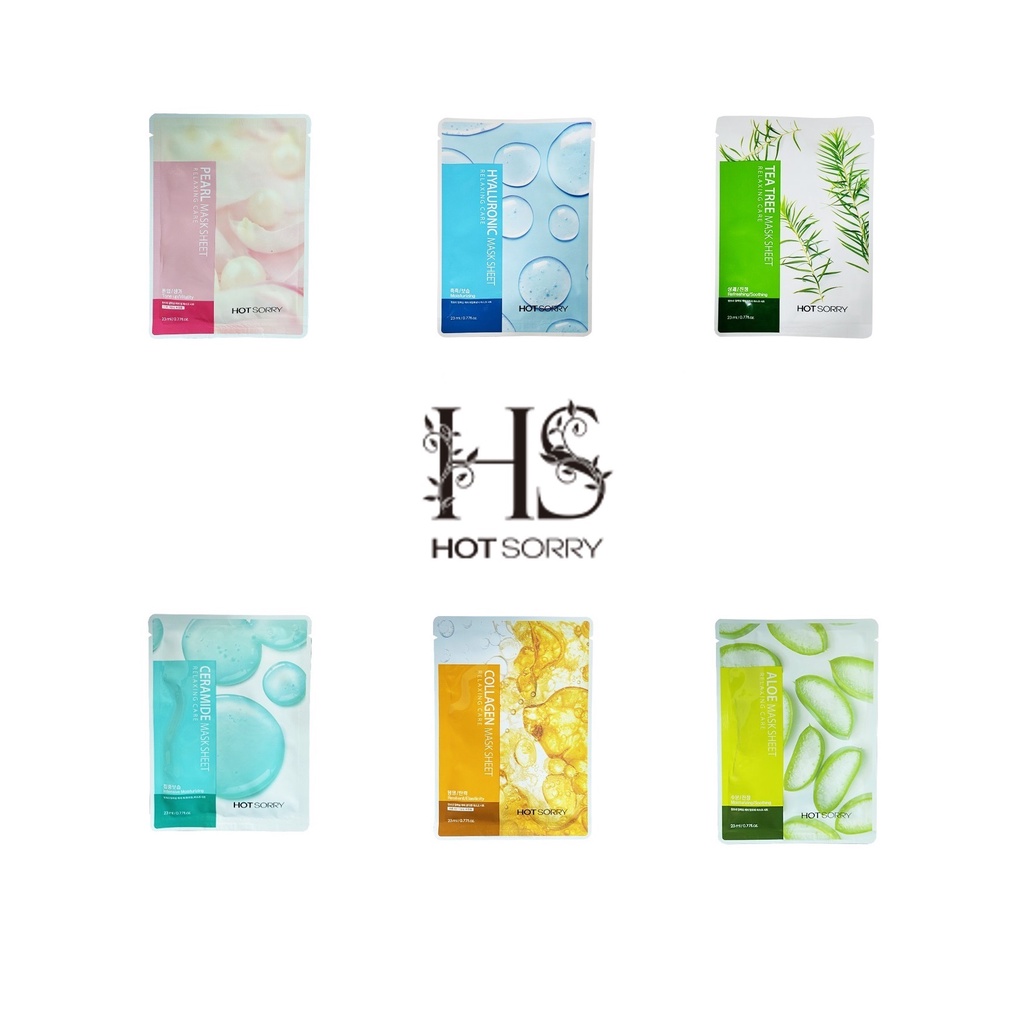 [HOTSORRY] Relaxing Care Mask 23ml 6Type (Collagen, Ceramide, TeaTree, Hyaluronic, Aloe, Pearl) 1 piece each