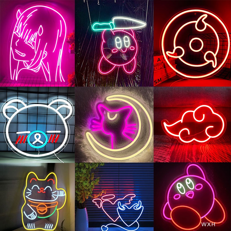 Custom neon sign Japanese Cartoon Kawaii Sailor Moon Luna Cat Cute Bear Zero Two Girl Dark Frankxx Bear Neon Sign Anime LED Neon Sign Home Kids Teens Bedroom LED Neon Night Lamp live streaming Birthday Party Wall Decor Gifts Neon Wall Art Decoration