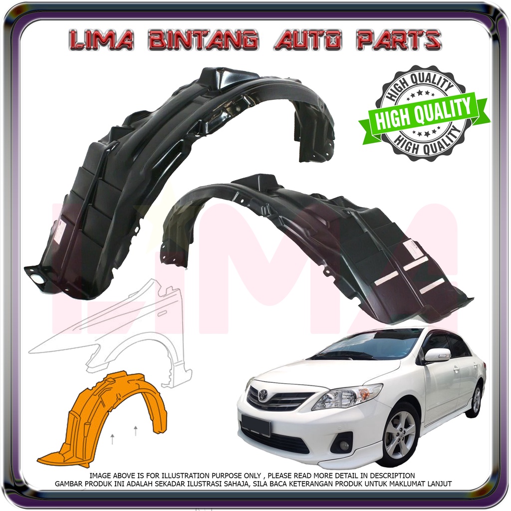 Toyota Corolla Altis Zre142 Zre143 Front Fender Protector Fender Liner Cover Daun Pisang