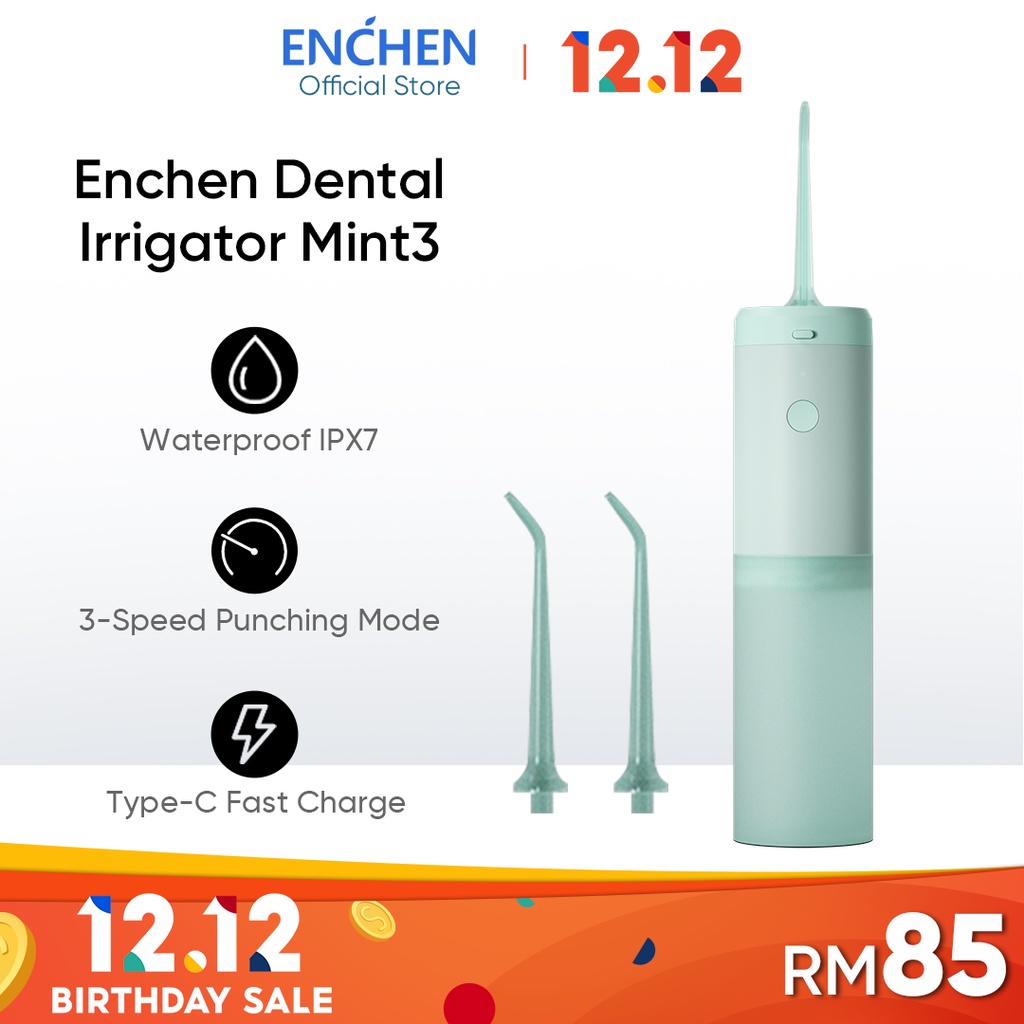 Enchen Mint 3 Oral Irrigator Type-C Portable Water Flosser 3 Modes IPX7 ...