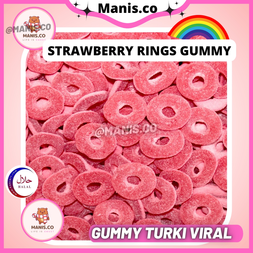 [Strawberry Rings] Sweet Candy Halal Gummy Bebeto Haribo Snack Gummi