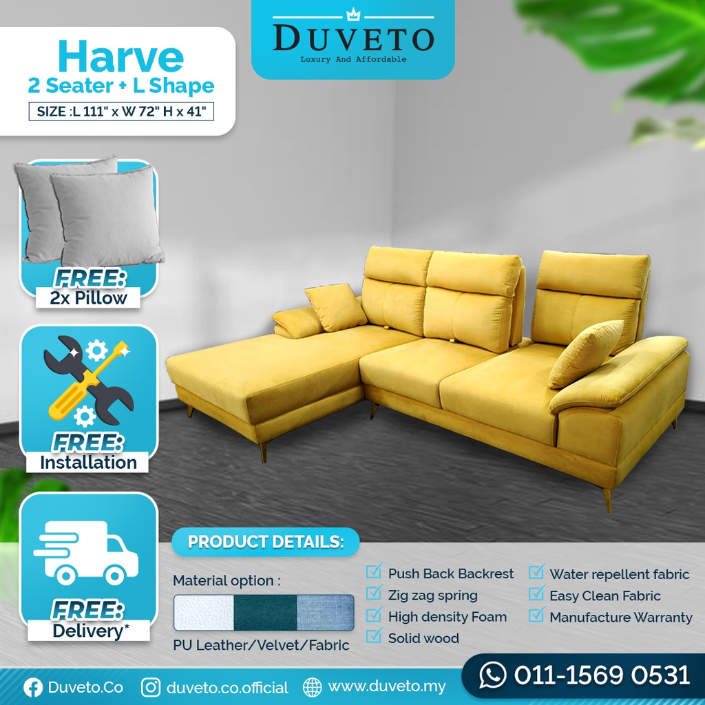 Push Back Sofa 2 Seater/3 Seater/ L Shape HARVE Sofa [Free Delivery in