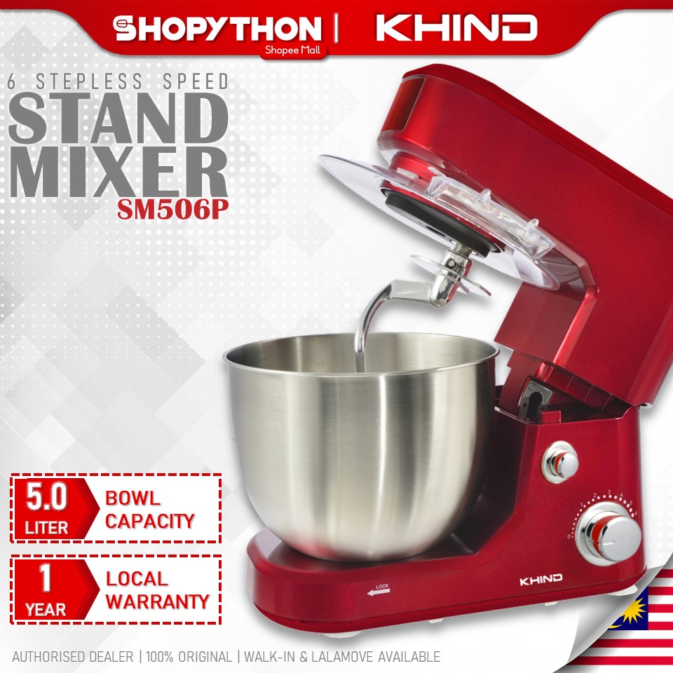 KHIND Stand Mixer SM506P (5.0L/1000w) 6 Speed Mixing